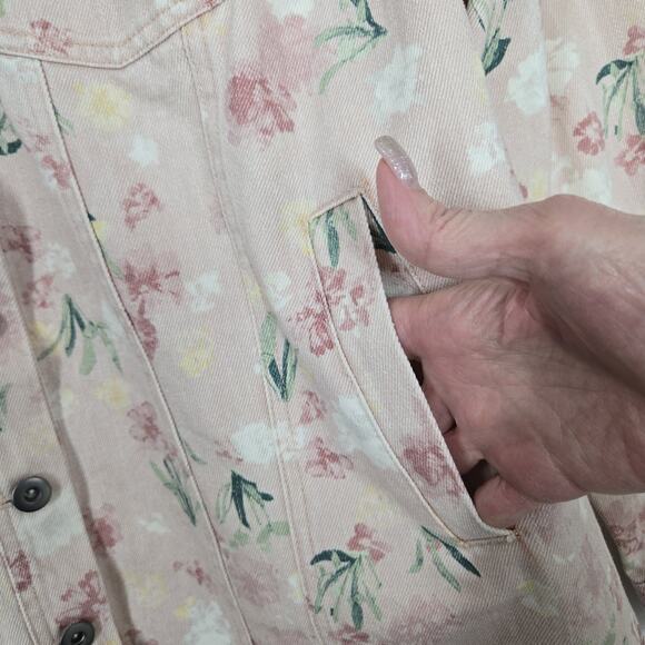 Lane Bryant Denim Jacket Sz 16 Pink Floral 100% Cotton Pockets Boho Cottagecore - Picture 6 of 15